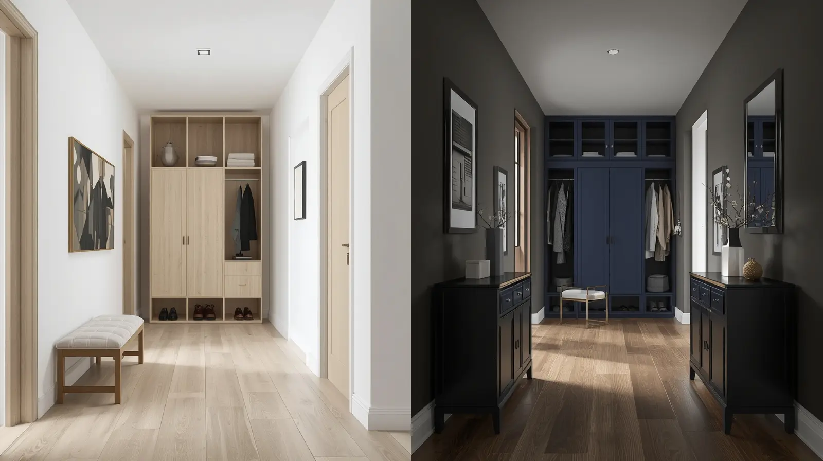 темная и светлая прихожая